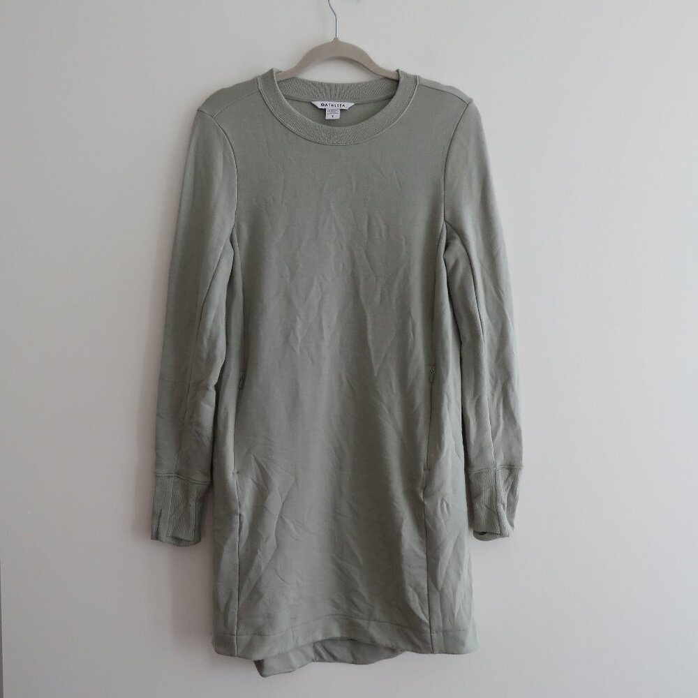 ATHLETA Coaster Luxe Sweatshirt Dress in Fern Green Athleisure Lounge - Size S - Picture 2 of 15